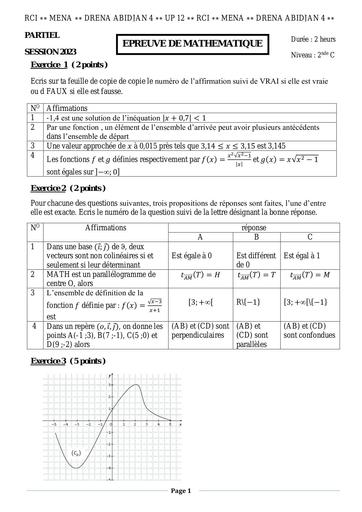 Partiel décembre 2023 Maths 2nde C UP21 by Tehua