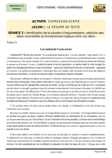 Identification de la situation d’argumentation, sélection des idées essentielles et enchainement logique entre ces idées