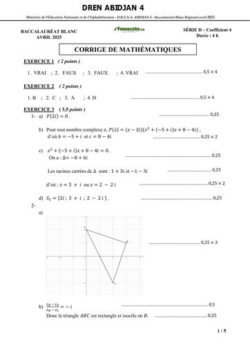 BAC blanc régional 2025 dren Abidjan 4 MATHS CORRIGE ET BAREME SERIE D BY TEHUA