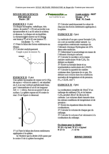 Devoir (14) de Physique-Chimie 2nde C - EMPT Bingerville