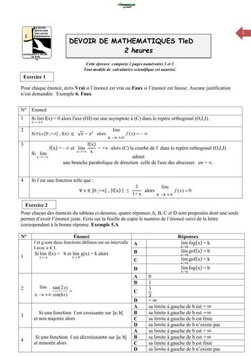DEVOIR DE MATHS NIVEAU Tle D  COLLEGE NOTRE DAME DE YAKRO 2026 BY TEHUA