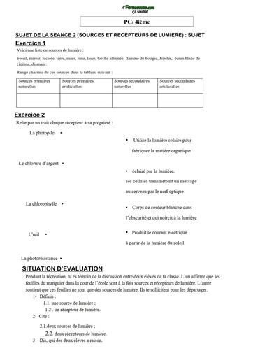 COURS DE VACANCES PC 4ième SUJET 2 (SOURCES ET RECEPTEURS DE LUMIERE) by TEHUA