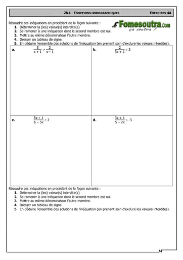 Fonction Homographique 2 - Maths 2nd F2