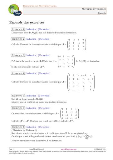 FICHE 3 MATRICE INVERSIBLE