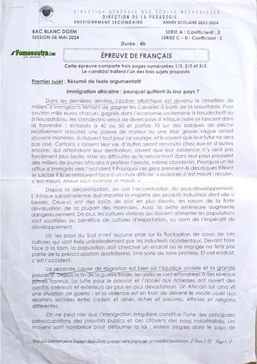 Examen Bac blanc Mai 2024 Fin d'année DGEM CSM Cocody Epreuve de Français by Tehua