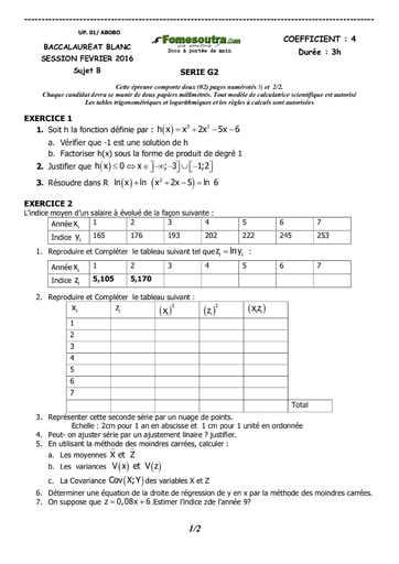 Sujet (B) de Maths BAC blanc 2016 serie G2 - UP Abobo