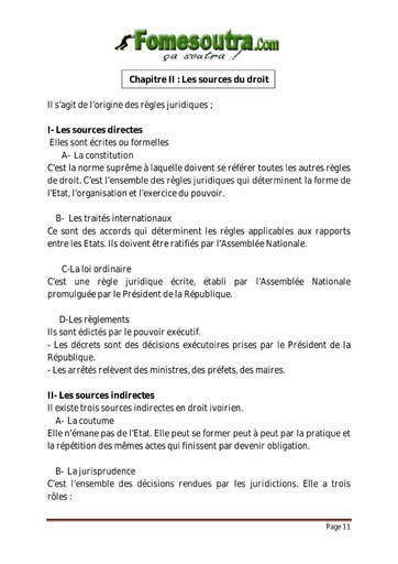 Les sources du droit - Droit 2nd G1 et G2