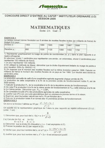 Sujet de Maths CAFOP 2005