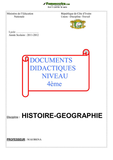Document didactiques Histoire et Géographie niveau 4ème