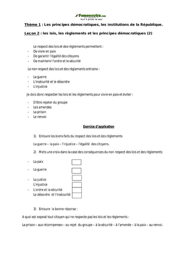 Les lois, les règlements et les principes démocratiques (2) - EDHC CE1
