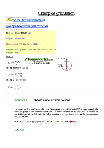 Sujets corrigés (10) de Physique portant sur l'interaction gravitationnelle Terminale C et E