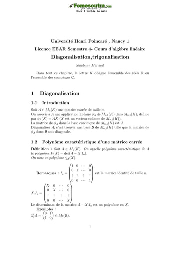 Cours d'Algèbre linéaire - Diagonalisation,trigonalisation