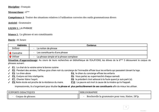 Cours de grammaire 6ième