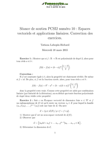 Sujet corrigé - Espaces vectoriels et applications linéaires