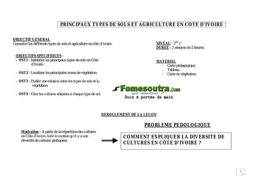 Principaux types de sols et agriculture en Côte d'Ivoire - SVT 2ndC