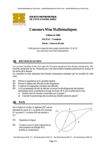 Miss Maths 2006 Niveau 3eme