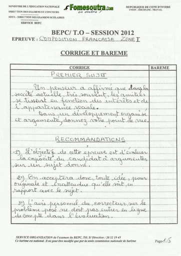 Corrigé de Composition française BEPC 2012 zone 1