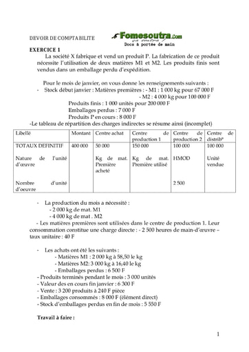 Devoir (5) - Comptabilité Analytique