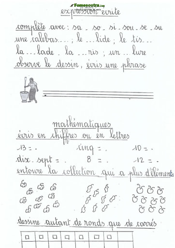 Evaluation Expression écrite et Mathematiques niveau CP1