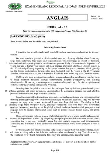 BAC BLANC FEVRIER 2026 DRENA ABIDJAN NORD SUJET LV1 ANGLAIS SERIE A (SUJET) by TEHUA