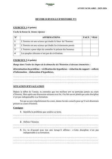 DEVOIR DE HISTOIRE NIVEAU 6ième KAMI 2026 BY TEHUA