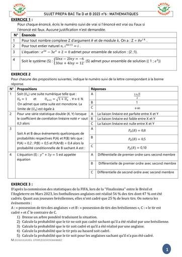 MATHS SUJET PREPA BAC Tle D et B 2023 n6 DJAHASHIKAN