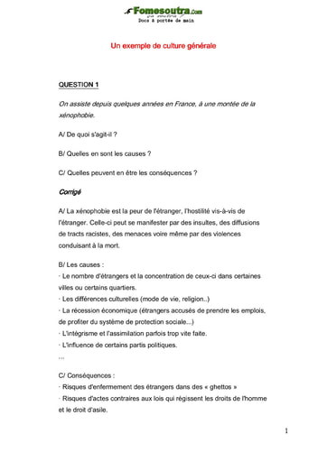 Sujets corrigés de culture générale - Concours ENA