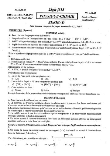Physique Chimie BAC D corrigé