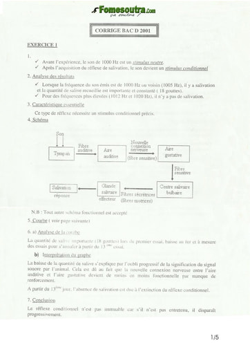 Corrigé de SVT BAC D 2001