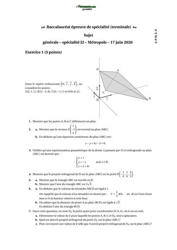 BAC 2026 MATHS Grle Spe Sujet France J2 BY TEHUA