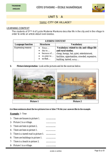 Lesson: City or Village (2) - Anglais 3eme