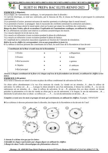 Sujet 01 prepa BAC elite renfo 2023 by Tehua