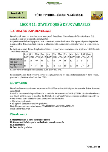 Sujet de Mathématique Terminale D : Statistiques