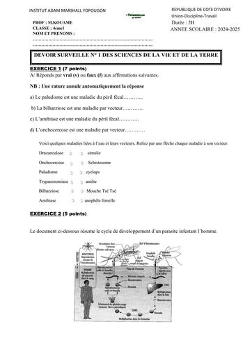 SUJET 4ième devoir SVT  2025 COLLEGE ADAM MARSHALL by TEHUA