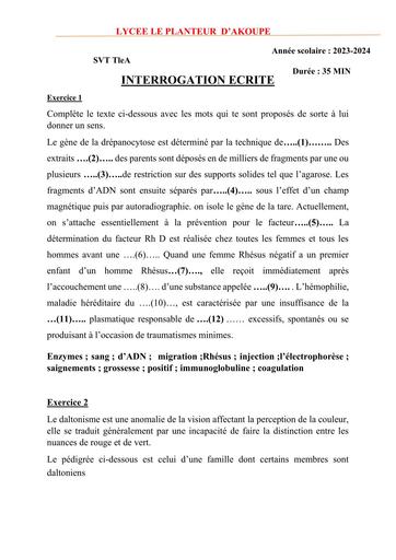 INTERROGATION SVT PREVISIONS GENETIQUES Tle D BY TEHUA