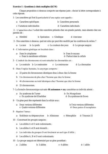 Épreuve QCM svt (chromosome) by Tehua