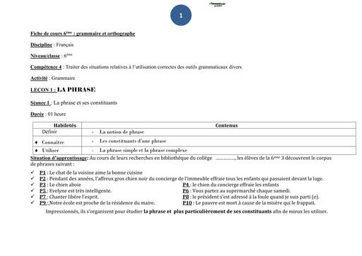 COURS COMPLET FRANCAIS 1ier CYCLE BY TEHUA