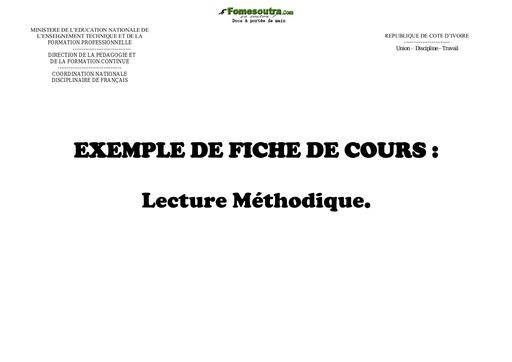 Exemple de fiche de cours APC: Lecture-Méthodique - Niveau 3eme