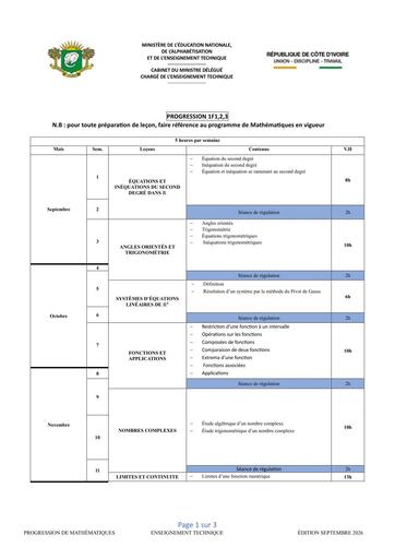 PROGRESSION MATHS  1F 1, 2, 3 2026 BY TEHUA