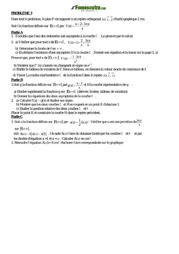 Problème 3 de maths niveau Terminale scientifique et BTS