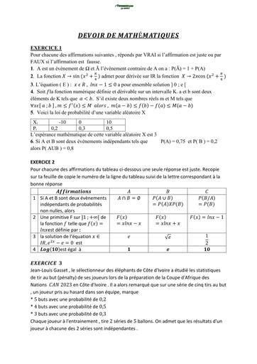 DEVOIR DE NIVEAU MATHS Tle D TRIMESTRE 3 BY TEHUA