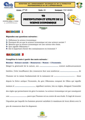 TD ECONOMIE 2nde AB BY TEHUA