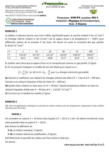 Sujet de Physique 5 concours AMCPE 2014