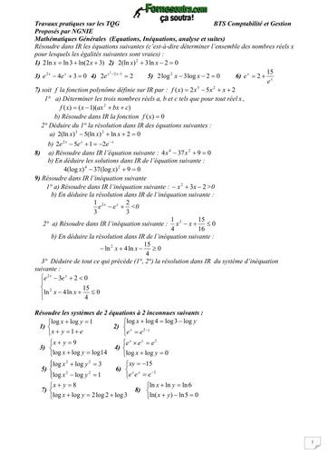 BTS SUJET DE MATHS GENERALE Travaux Dirigés BY TEHUA