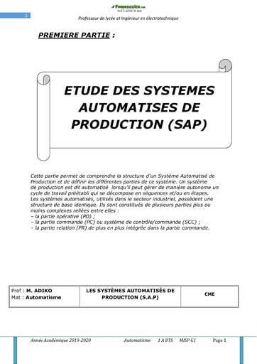 Cours Systèmes Automatiques de Production (SAP)