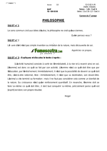 Sujet de philosophie BAC L1-L2 2013 Sénégal