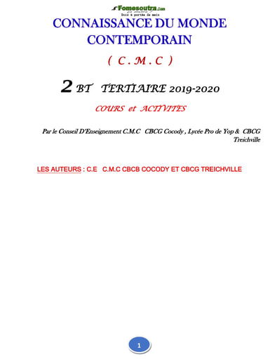 Cours de Connaissance du Monde Contemporain (CMC) 2ème année BT TERTIAIRE 2019-2020