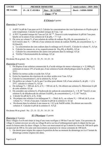 Devoir de PC (Chimie miné et Centre d'inertie) By Tehua