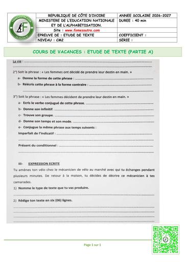 FICHE 3 Français CM2 ETUDE DE TEXTE PARTIE B by TEHUA