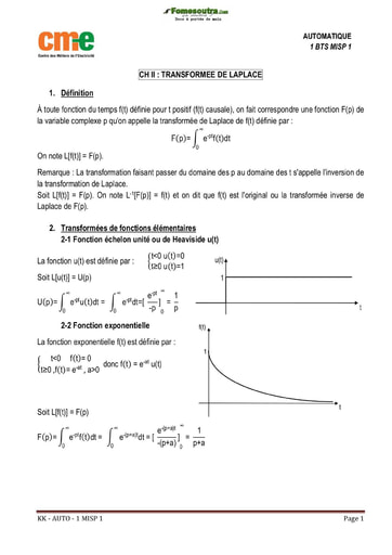 Automatique Chapitre 2 Transformée de Laplace